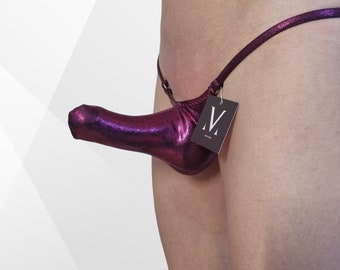 Hypnos Mystique Claret Purple Shine MV-67505 Iron Missile Mens Y-Thong - Handmade Men Underwear Swimwear