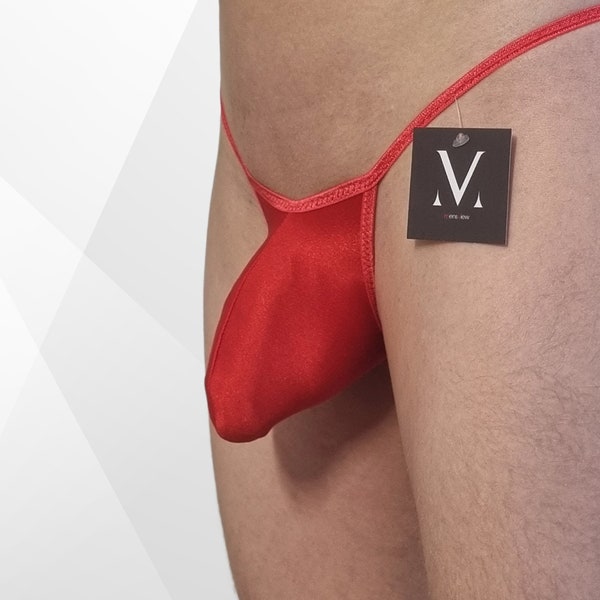 Theo Solid Red MV-5830A Low Waist Bulge Mens String Thong Tanga Bikini - Handmade Men Underwear Swimwear