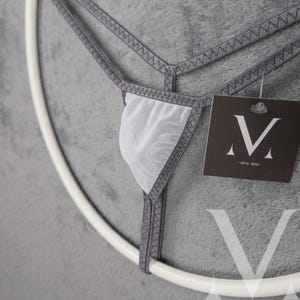 Minos Mesh White Charcoal MV-F0BDK Extreme Nano Seamless Mens String - Handmade Men Underwear Swimwear
