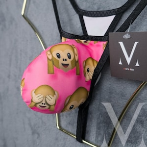 Theo Monkey Pink MV-BPR1G Low Waist Bulge Mens Fun String Thong Tanga Bikini - Handmade Men Underwear Swimwear