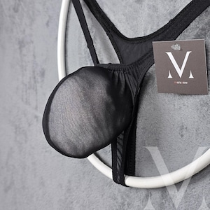 Handgemachter Netz-String - Schwarze Herren Unterwäsche, 4D Push Out Bademode