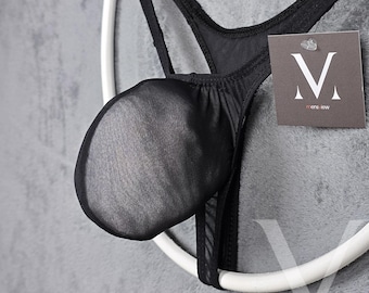 Handmade Mesh Thong – Black Mens Underwear, 4D Push Out Swimwear