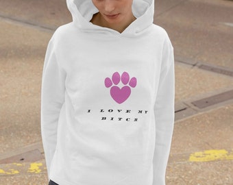 Sudadera con capucha para pasear perros de algodón blanco de manga larga para mujer