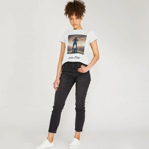 Let&#39;s Play - Ladies Graphic Slogan football T-shirt - Crew Neck Short Sleeve Organic Cotton Eco-friendly Print On Demand football shirt.