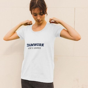 Teamwork Football Slogan Tee - Veg-friendly, Crew Neck, Short Sleeve, Organic Cotton - Women’s Athletic Shirt