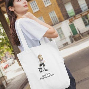 Football Tote Bag- I Love Football, Organic Cotton Bag, Water Print, Shoulder Bag, Eco Friendly Bag, Gift For Her, Shopper
