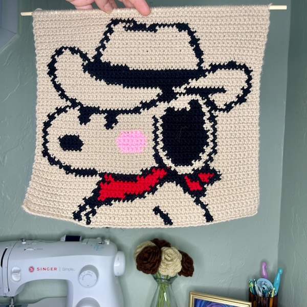 PDF Crochet Cowboy Snoop tapestry/ crochet tapestry pattern **PATTERN ONLY**