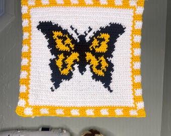 PDF crochet checkered butterfly tapestry/ crochet tapestry pattern **PATTERN ONLY**