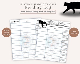 Sleeping Cat Printable Book Tracker and Reading Journal Log with 12 Books for Coloring and Bonus Extra Log Page