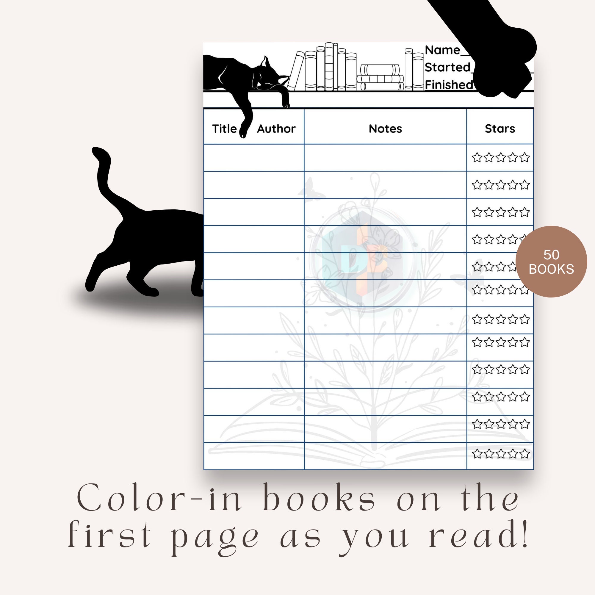 Sleeping Cat Printable Book Tracker and Reading Journal Log With 12 ...