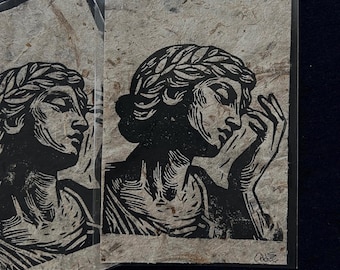 Original Linocut Print ‘Awkward, Tenderly’ - 4x6in wall art | Handmade block print