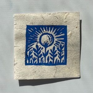 Original Linocut Print ‘Sunrise’ - 3x3in wall art | Handmade block print