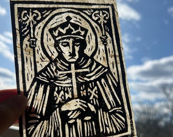 Original Linocut Print ‘The Solemn King’ - 4x6in wall art | Handmade block print