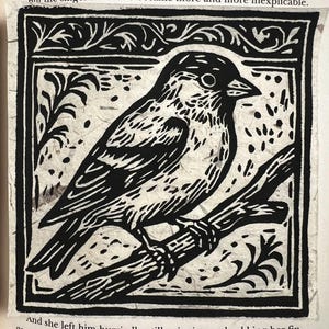 Original Linocut Print ‘Eastern Goldfinch’ - 4x4in wall art | Handmade block print