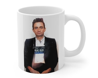 Johnny Cash Mug 11oz, Classic Black and White Mugshot, Unique Musician Gift, Rock and Roll Mug