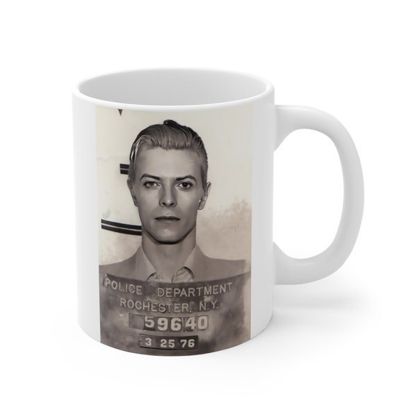 David Bowie Mug 11oz, Unique Music Lover Gift, Retro Mugshot Design, Bowie Fan Gift