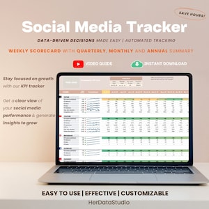 Social Media Marketing KPI Tracker - Wochentracker mit Monats-, Vierteljahres- und Jahresübersicht
