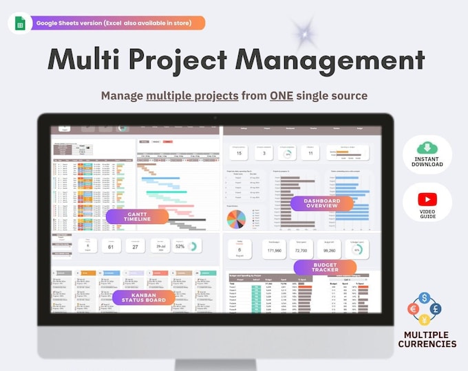 Multi Project Planner 100 Pro Management Dashboard | Excel Gantt ...