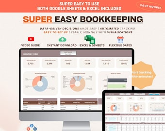 Easy Bookkeeping Template Excel & Google sheets - small business income, expense, profit tracking | tax, profit analysis, accounting report