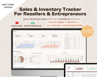 The Sales & Inventory Dashboard Report Dashboard | Light Theme | Reseller, Small business sales and inventory spreadsheet | Premium tracker