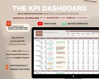 Business Performance Tracker KPI Dashboard - Monthly Report with quarterly and annual summary| Ultimate CEO scorecard to grow your business