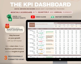Business Performance Tracker KPI Dashboard - Monthly tracker with quarterly & annual summary | The CEO Scorecard | Excel and Google Sheets