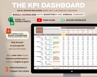 Business Performance Tracker KPI Dashboard - Weekly tracker with monthly & annual summary | The CEO Scorecard | Excel and Google Sheets