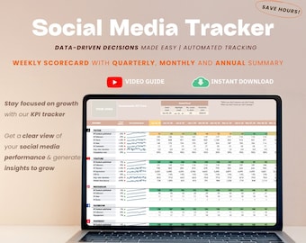 Social Media Marketing KPI Tracker - Weekly tracker with monthly, quarterly and annual overview