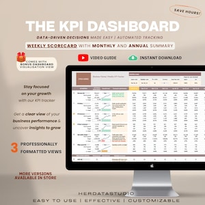 Business Performance Tracker KPI Dashboard - Weekly tracker with monthly and annual summary. The CEO Scorecard to grow your business.