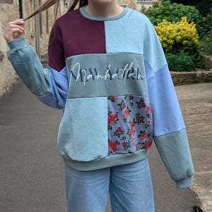 Handmade Upcycled Oversized Hoodie, Eco-Friendly Color Block Sweatshirt, Sustainable Streetwear, Manhatan One-of- a-Kind Patchwork Pullover