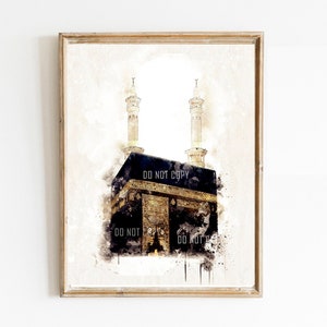 Canvas Painting Islamic Wall Old Kaaba and Makka - Islamic Canvas Printing 80 x 110 cm (31.5 x 43.3 Inches)