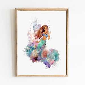 Black Princess Ariel Poster Watercolor Ariel Poster Black Little Mermaid Poster Wall Art Nursery Little Mermaid Princess Art