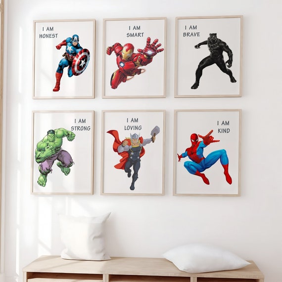 Set of 6 Superhero Affirmation Art Print Superhero Spiderman Iron Man Hulk Black Panther Captain America Thor Poster Avengers Wall Art Print - Etsy