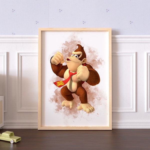 Donkey Kong Poster Donkey Kong Print Donkey Kong Art Superhero Watercolour Poster Wall Art Nursery Poster