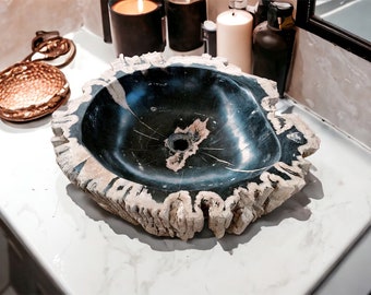 Natural Petrified Fossilized Wood Sink, Natural Black Color Washbasin, Rustic Stone Furniture, Petrified Wood Washbasin.