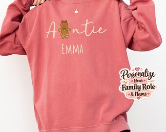 Personalized Family Christmas Sweatshirt, Custom Name Gingerbread Matching Crewneck, Mom Dad Grandma Grandpa Group Shirt, Comfort Colors