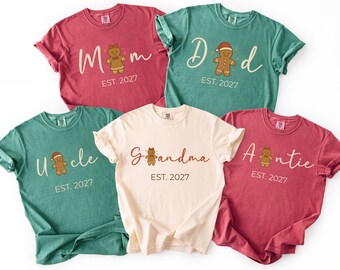 Matching Christmas Mom Dad Gingerbread Cookie Shirts Comfort Colors® Family Set Custom Est Date Christmas Pregnancy Reveal Shirt Baby Reveal