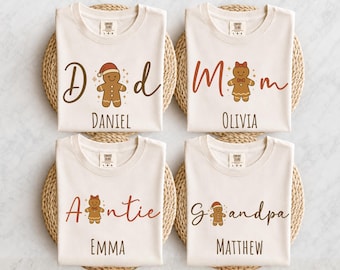 Personalized Family Christmas Shirts, Custom Name Gingerbread Matching Tee, Mom Dad Grandma Grandpa Group Shirt, Comfort Colors Christmas