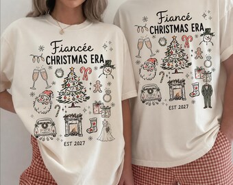Fiancée Fiancé Christmas Era Shirts, Engaged Couple Christmas Tees, Matching Holiday Shirts, Future Mrs Mr Gift, Personalized Est 2027 Shirt