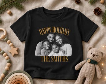 Custom Family Photo Kids Christmas T-Shirt: Personalized Name, Toddler and Youth Sizes