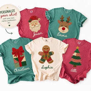 Matching family Christmas shirts 2026 personalized with names in patchwork quilt design
