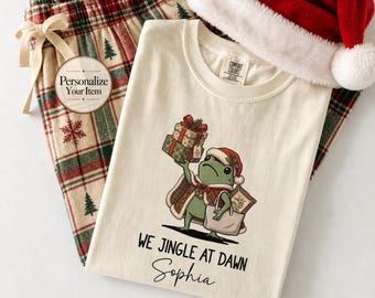 Comfort Colors® We Jingle At Dawn Shirt, Funny Frog Christmas Tee Personalized Cottagecore Xmas Shirt Custom Name Holiday Shirt
