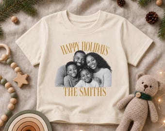 Kids Custom Photo Christmas Shirt, Personalized Family Picture Toddler Tee, Matching Sibling Holiday Shirts, Youth Happy Holidays T-Shirt