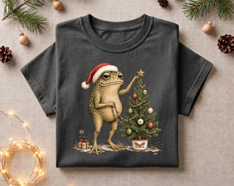 Funny Christmas Frog Shirt, Cottagecore Toad Holiday Tee, Retro Frog Christmas Tree Shirt, Frog Lover Gift, Comfort Colors Christmas Tee