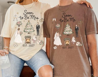 Custom Soon To Be Mrs Mr Christmas Shirts Comfort Colors® First Christmas Engaged Shirts Matching Christmas Shirt Gift Fiancé Couple T-shirt