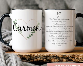 Personalized Vintage Minimalist Prayer Mug with Heart Design – Custom Name Gift Featuring The Lord's Prayer
