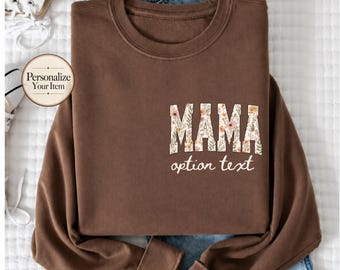 Custom Vintage Floral Mama Sweatshirt Comfort Colors Retro Spring Mom Tee