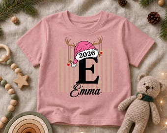 Custom Christmas Kids Shirt Kids Name Shirt For Christmas Holiday Santa Hat T-Shirt Family Matching Xmas Outfit Gift for Kids
