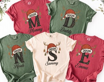 Comfort Colors Personalized Christmas Family Shirt 2026, Custom Name Monogram Tee, Matching Family Christmas Shirts, Mom Dad Kids Gift Idea
