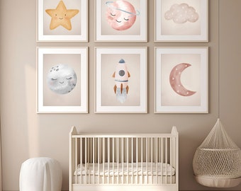 Watercolor Space Prints Set – Nursery Wall Art (Digital Download)